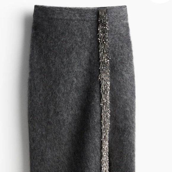 H&M Edition Beaded Detail Maxi dark grey sweater skirt, new with tags, s + m - Picture 1 of 9
